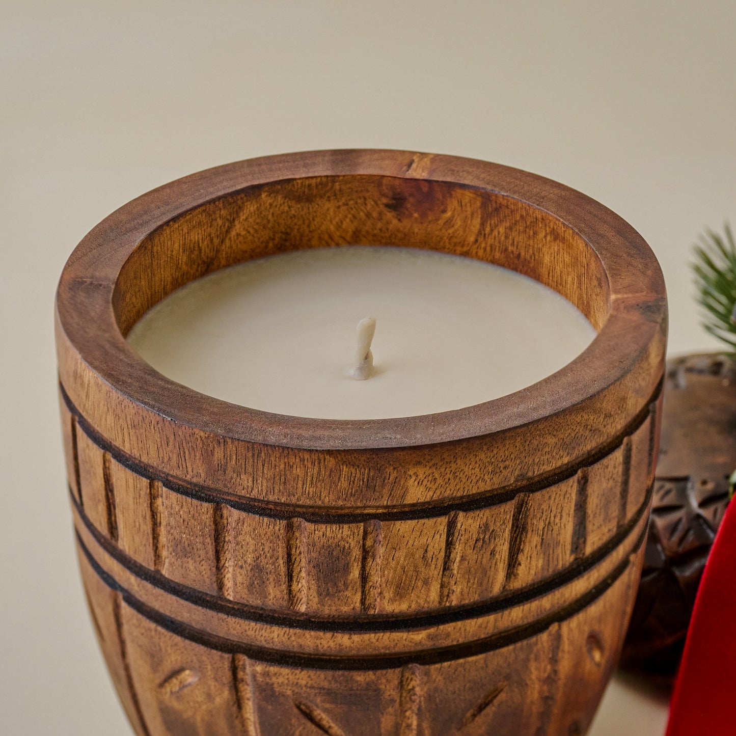 Hand-Carved Frosted Pine Acorn Candle