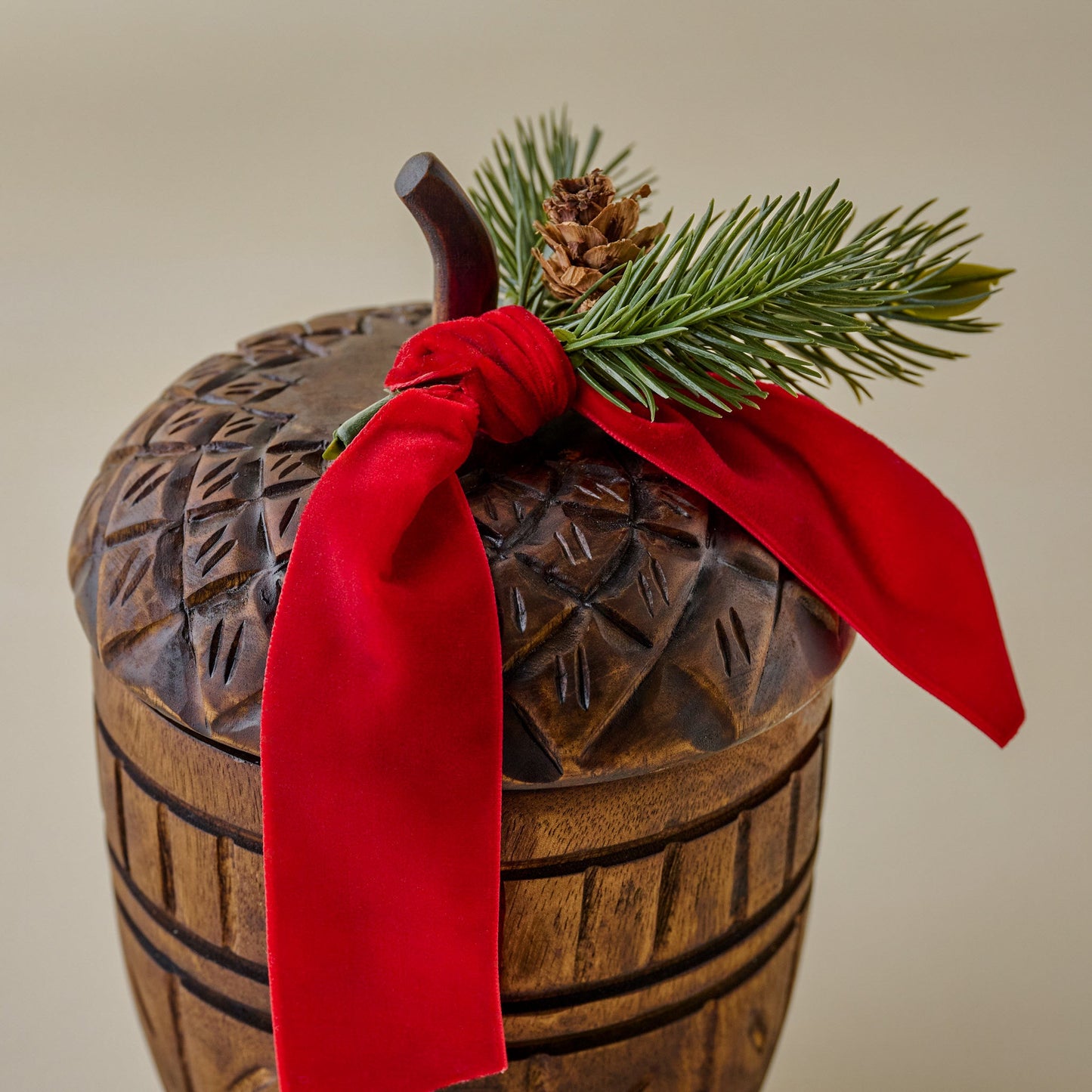 Hand-Carved Frosted Pine Acorn Candle