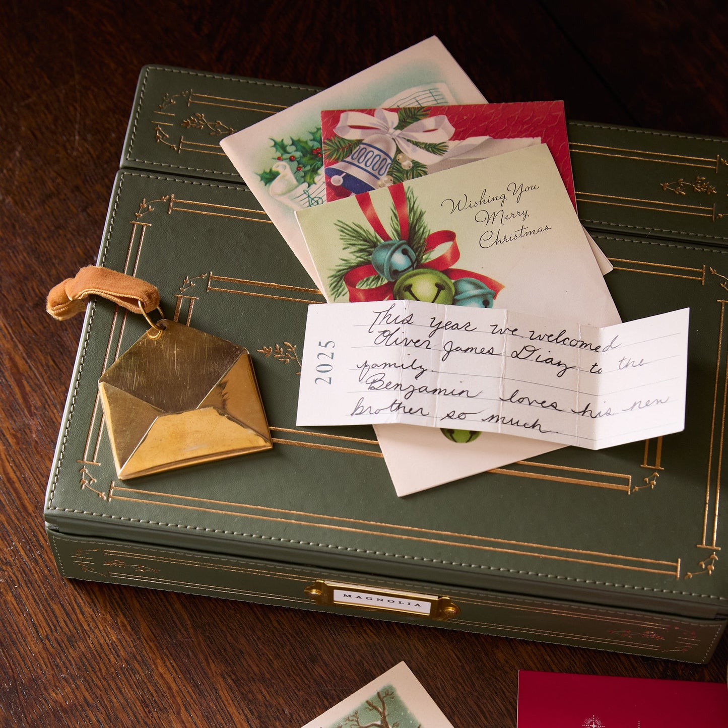 2025 Magnolia Brass Keepsake Envelope Ornament