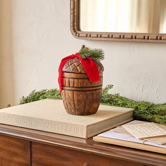Hand-Carved Frosted Pine Acorn Candle